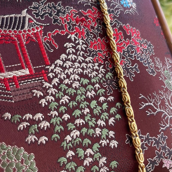 Vintage! Mister Ernest Tapestry and Tortoise Shell Bamboo Clutch Shoulder Bag - Picture 9 of 15